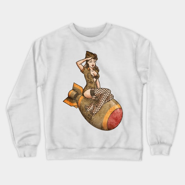 American Traditional Patriotic Atomic Bomb Belle Pin-up Girl Vintage Style Crewneck Sweatshirt by OldSalt